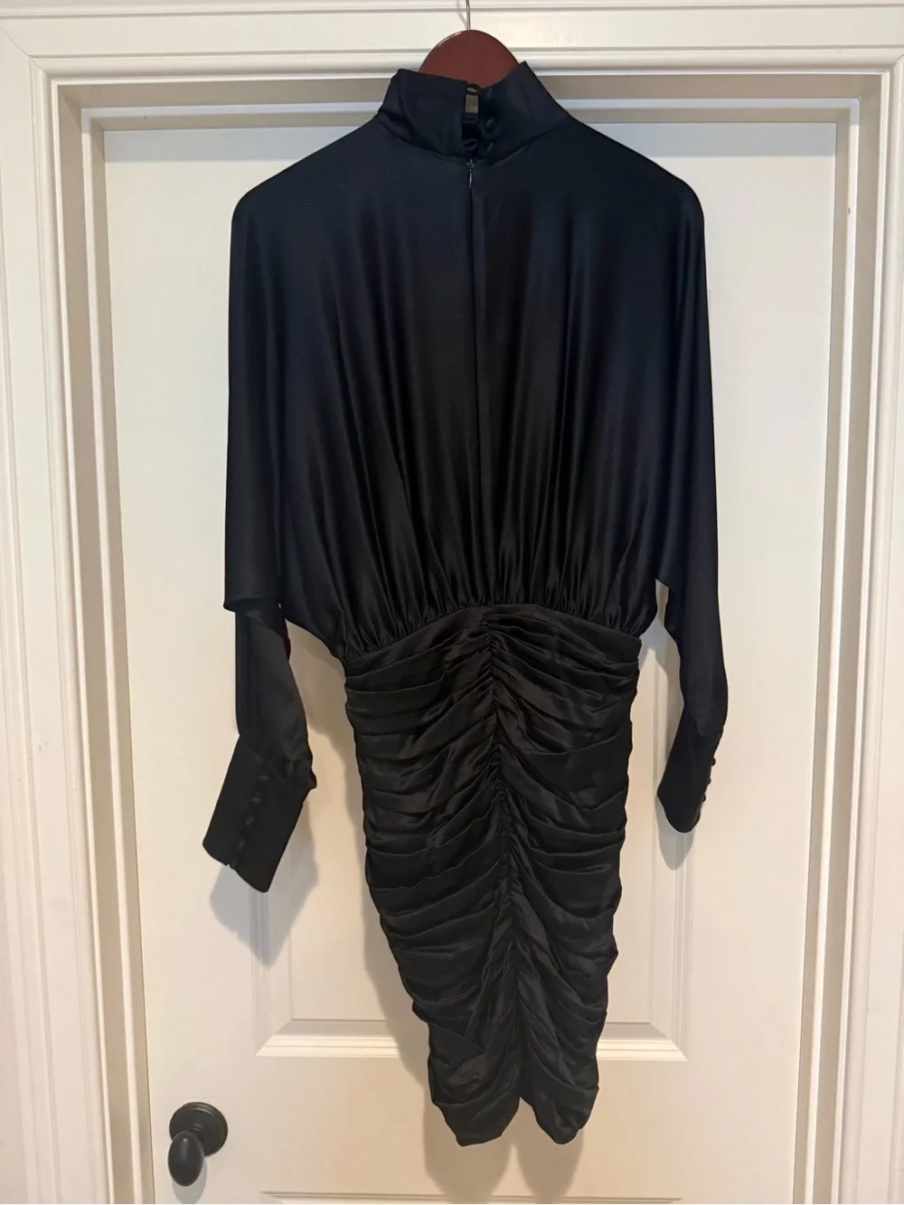 Retrofete Black Ruched High-Neck Long Sleeve Dress